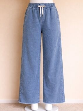 Aerie Light Blue Wide Leg Boot Cut Denim Sweatpants Size L NWT